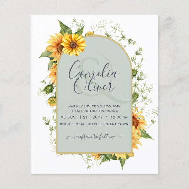 BUDGET All-in-1 Rustic Sunflowers Greenery Wedding Flyer (Front)