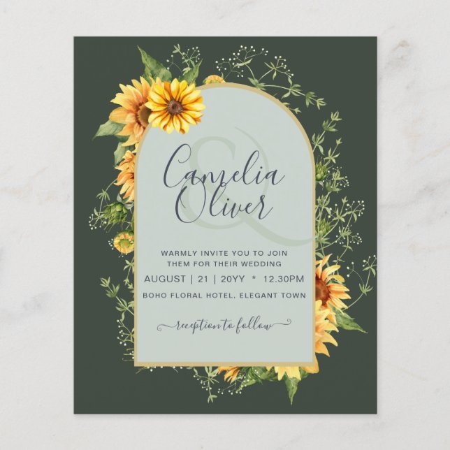 BUDGET All-in-1 Rustic Sunflowers Greenery Wedding Flyer (Front)