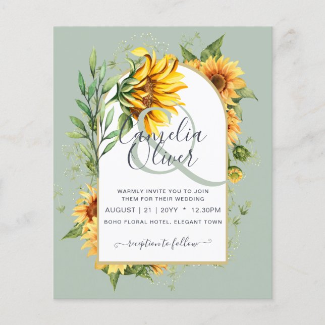 BUDGET All-in-1 Rustic Sunflowers Greenery Wedding Flyer (Front)