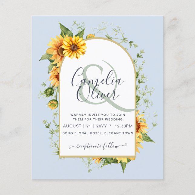 BUDGET All-in-1 Rustic Sunflowers Greenery Wedding Flyer (Front)