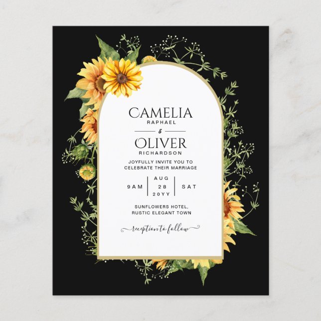 BUDGET All-in-1 Rustic Sunflowers Greenery Wedding Flyer (Front)