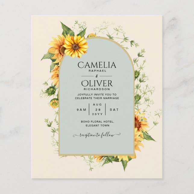 BUDGET All-in-1 Rustic Sunflowers Greenery Wedding Flyer (Front)