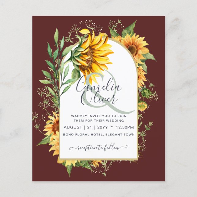BUDGET All-in-1 Rustic Sunflowers Greenery Wedding Flyer (Front)