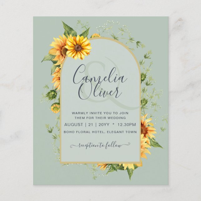 BUDGET All-in-1 Rustic Sunflowers Greenery Wedding Flyer (Front)