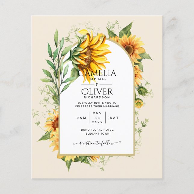 BUDGET All-in-1 Rustic Sunflowers Greenery Wedding Flyer (Front)