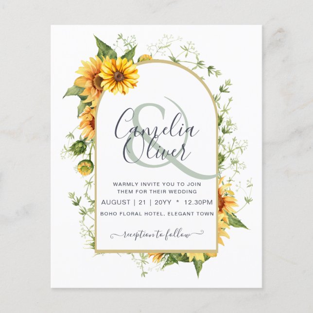 BUDGET All-in-1 Rustic Sunflowers Greenery Wedding Flyer (Front)