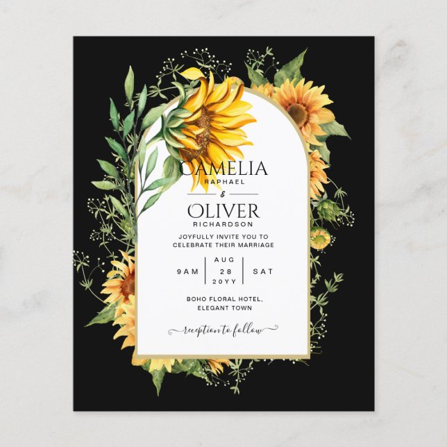 BUDGET All-in-1 Rustic Sunflowers Greenery Wedding Flyer (Front)