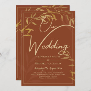Budget All-in-1 Rustic Terracotta GOLD Wedding Invitation