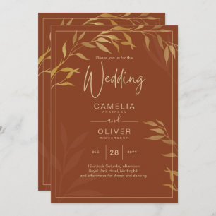Budget All-in-1 Rustic Terracotta GOLD Wedding Invitation