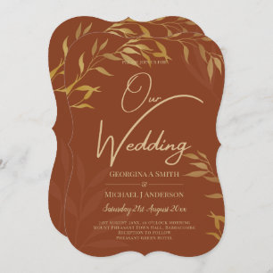 Budget All-in-1 Rustic Terracotta GOLD Wedding Invitation