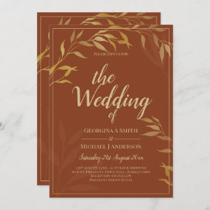 Budget All-in-1 Rustic Terracotta GOLD Wedding Invitation