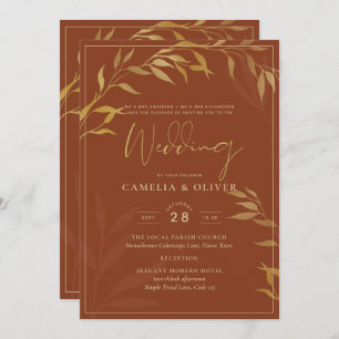 Budget All-in-1 Rustic Terracotta GOLD Wedding Invitation
