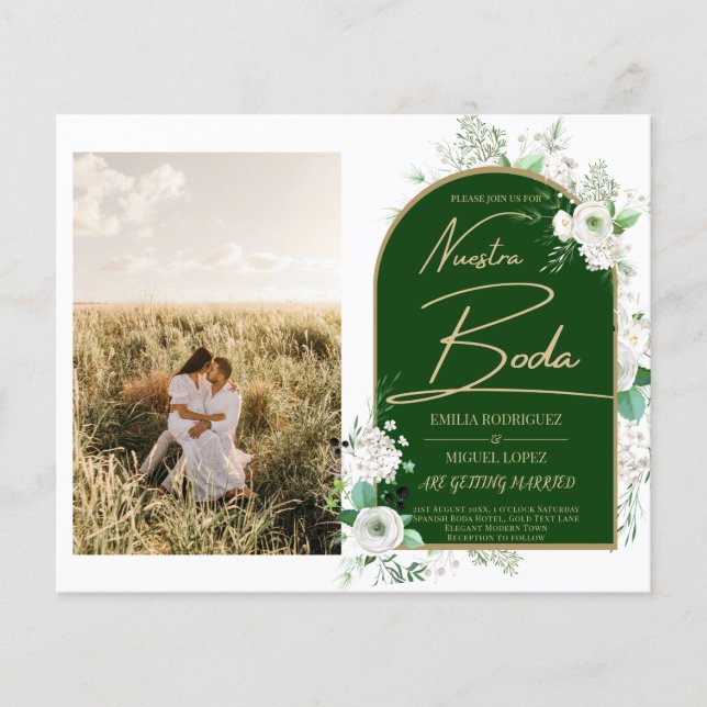 Budget All-in-1 White Roses Green Wedding QR Code Flyer (Front)
