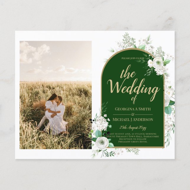 Budget All-in-1 White Roses Green Wedding QR Code Flyer (Front)