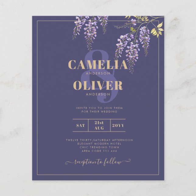 BUDGET All-In-1 Wisteria Dusty Purple Gold Wedding Flyer (Front)