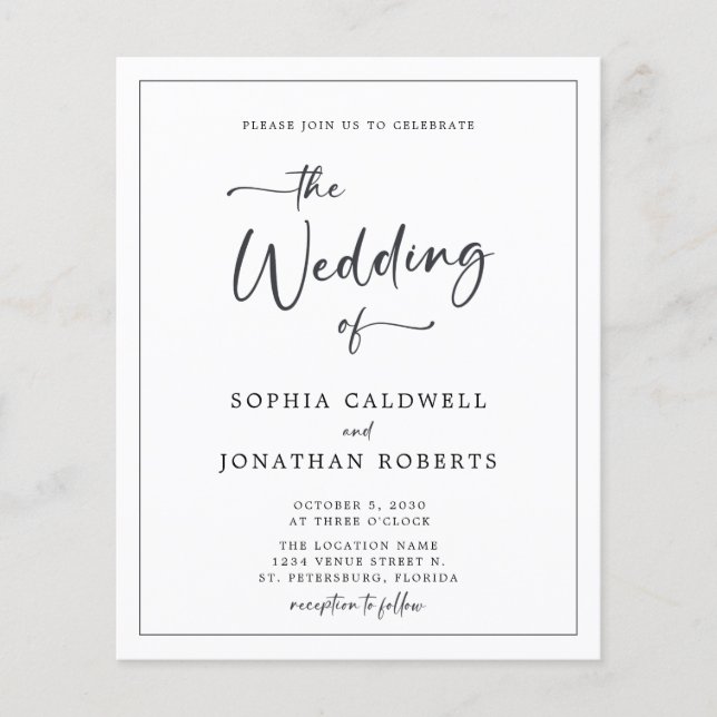 Budget All in One Black and White Wedding Invite (Front)
