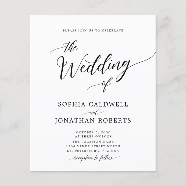 Budget All in One Black Calligraphy Wedding Invite (Front)