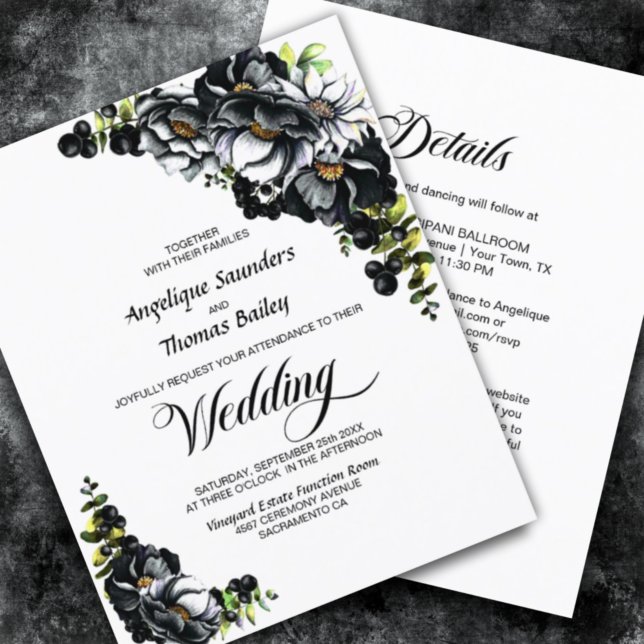 Budget All In One Black Floral Wedding Invitation (Creator Uploaded)