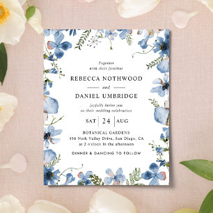 Budget All in One Blue Flowers Wedding Invitation