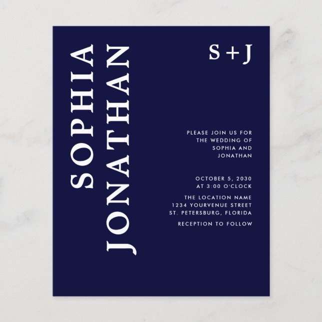 Budget All in One Bold Typography Wedding Invite (Front)