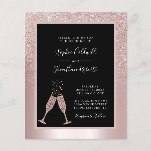 Budget All in One Champagne Glitter Wedding Invite (Front)