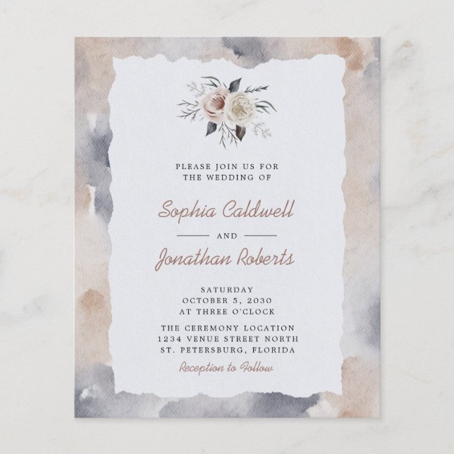 Budget All in One Dusty Pink Roses Wedding Invite (Front)