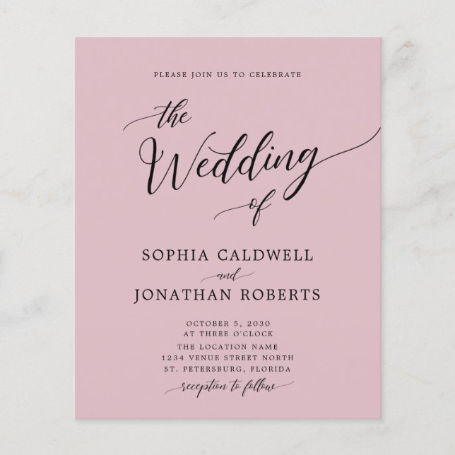 Budget All in One Dusty Rose Wedding Invitation (Front)