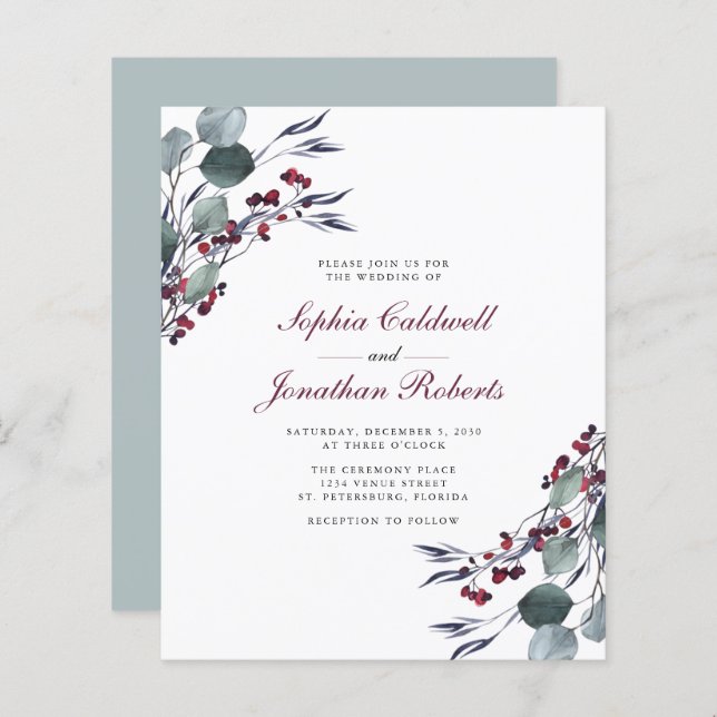 Budget All in One Eucalyptus Holly Berries Wedding (Front/Back)