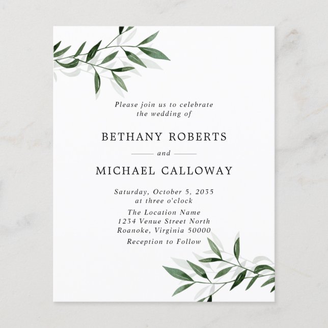Budget All in One Eucalyptus Leaves Wedding Invite (Front)