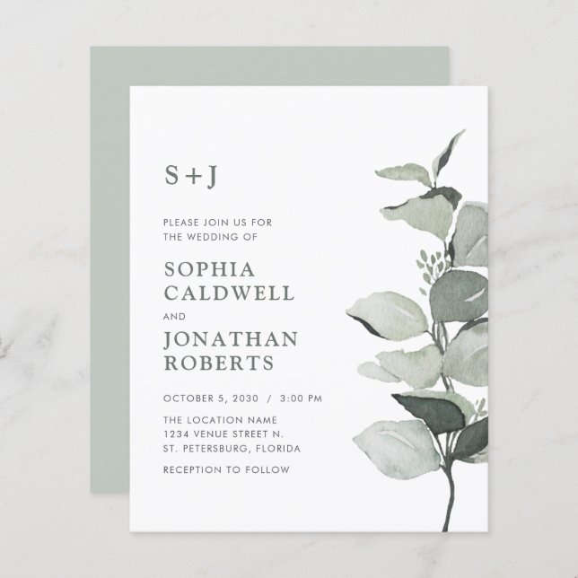 Budget All in One Eucalyptus QR Code Sage Wedding (Front/Back)