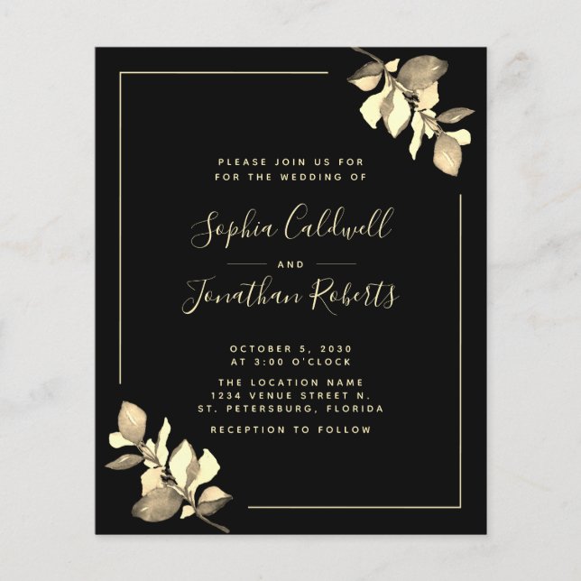 Budget All in One Gold Eucalyptus Wedding Invite (Front)