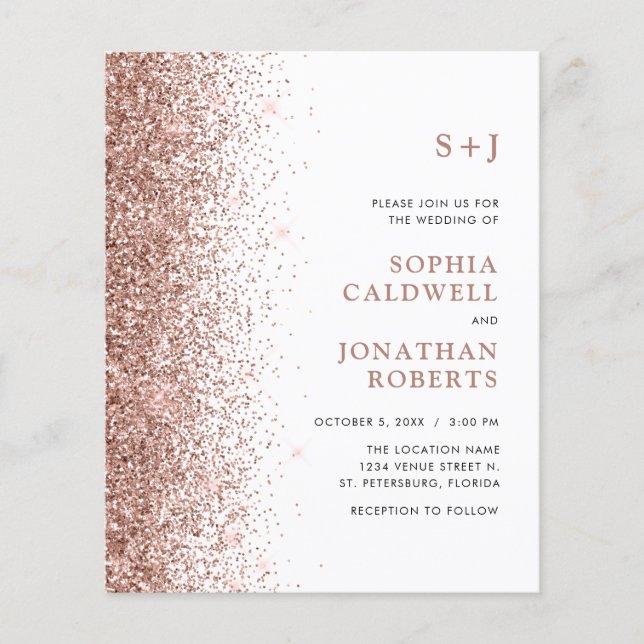 Budget All in One Monogram Glitter Wedding Invite (Front)
