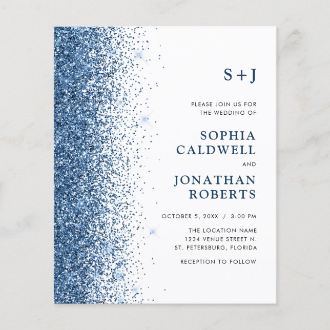 Budget All in One Monogram Glitter Wedding Invite (Front)