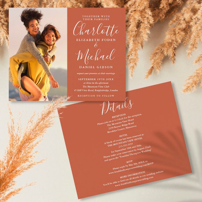 Budget All In One Photo Terracotta Wedding Invite (Creator Uploaded)