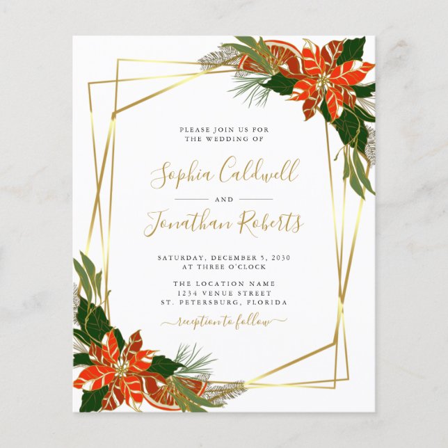 Budget All in One Poinsettia Winter Wedding Invite (Front)