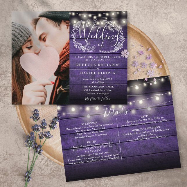 Budget All In One Purple Photo Wedding Invite (Creator Uploaded)