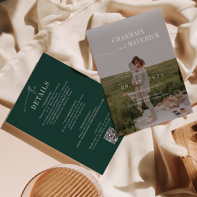 Budget all in one + QR code Emerald Green Wedding Invitation (Creator Uploaded)