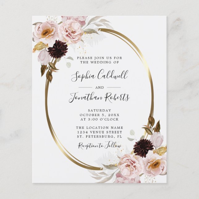 Budget All in One Roses Gold Frame Wedding Invite (Front)