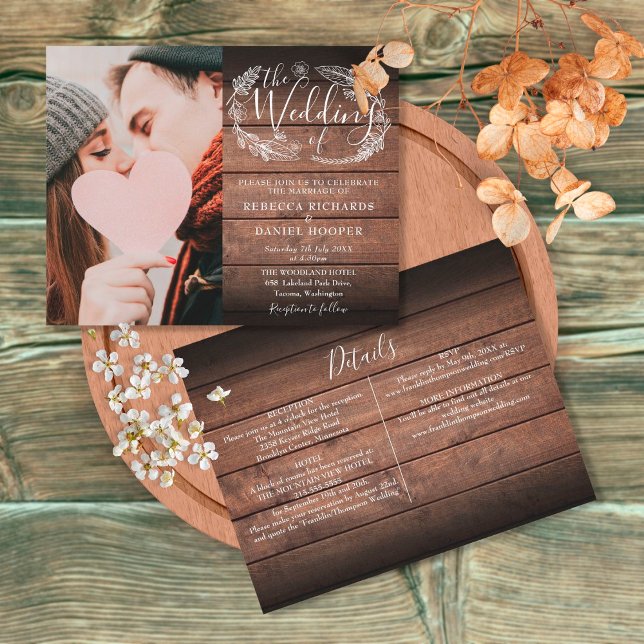 Budget All In One Rustic Photo Wedding Invitation (Creator Uploaded)
