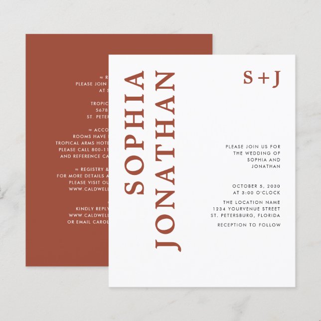 Budget All in One Terracotta Wedding Invitation (Front/Back)