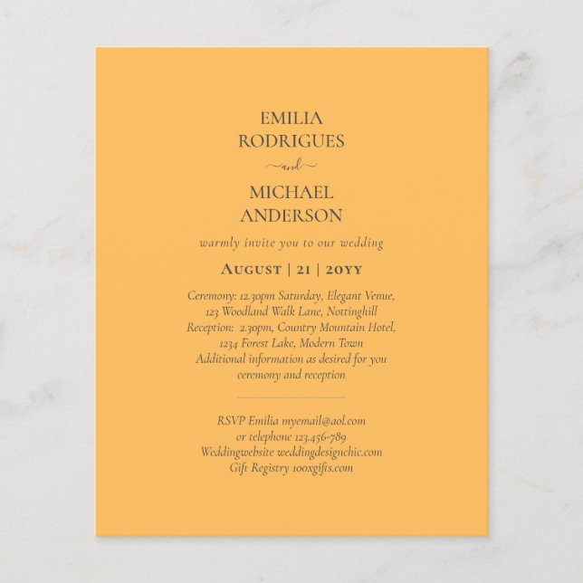 Budget All in One Wedding RSVP Details Registry Flyer (Front)
