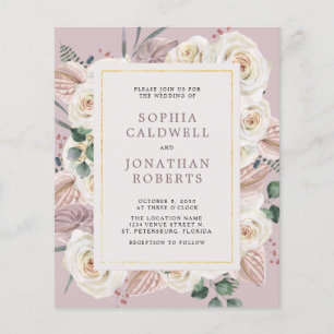 Budget All in One White Roses Wedding Invitation