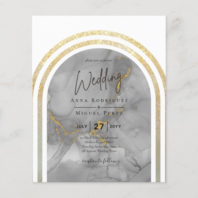 BUDGET Allin1 Gold Silver Grey Marble Arch Wedding Flyer (Front)