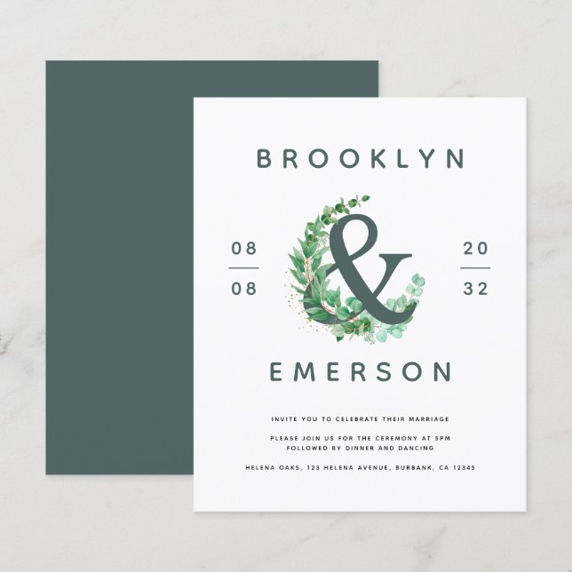 Budget Ampersand Eucalyptus Wedding Invitation (Front/Back)