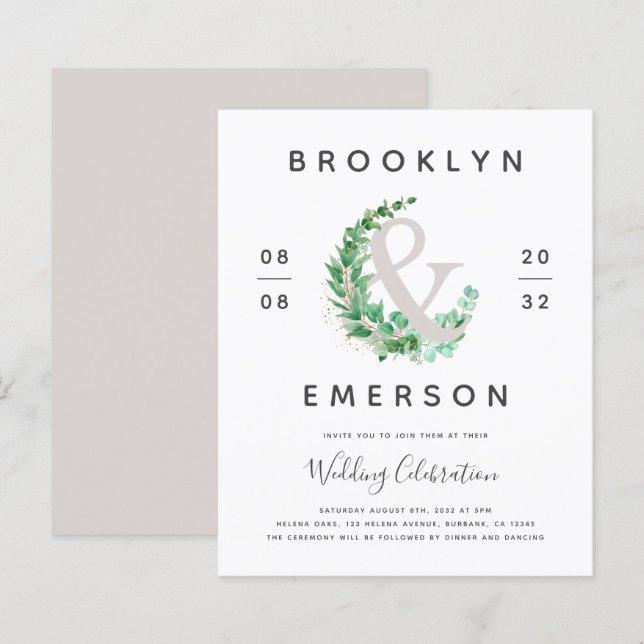 Budget Ampersand Greenery Wedding Invitation (Front/Back)