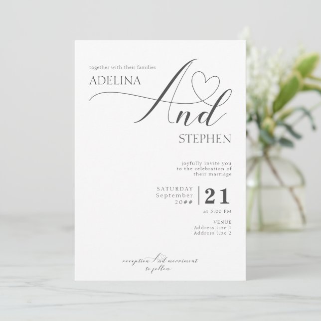 Budget Ampersand Minimalist Elegant Script Wedding Invitation (Standing Front)