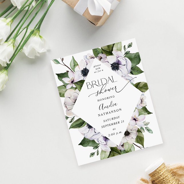 Budget Anemone White Floral Bridal Shower Flyer (Creator Uploaded)