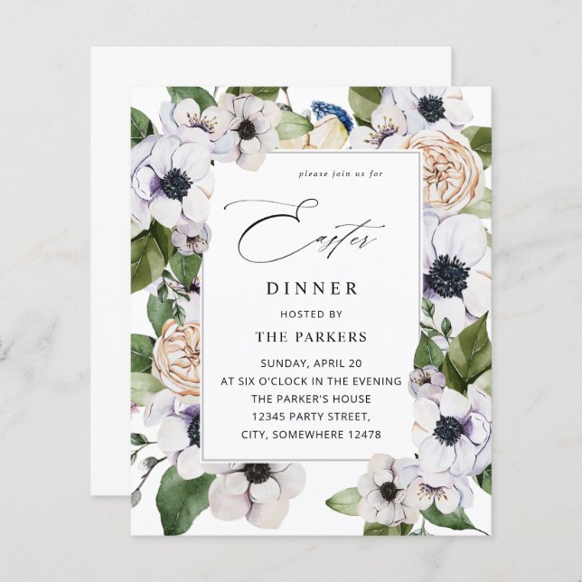 Budget Anemone White Floral Easter Dinner (Front/Back)