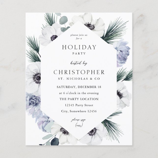 Budget  Anemone Winter White Floral Holiday Party  Flyer (Front)