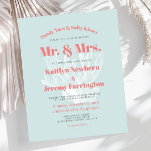 Budget Aqua Coral Beach Wedding Invitation